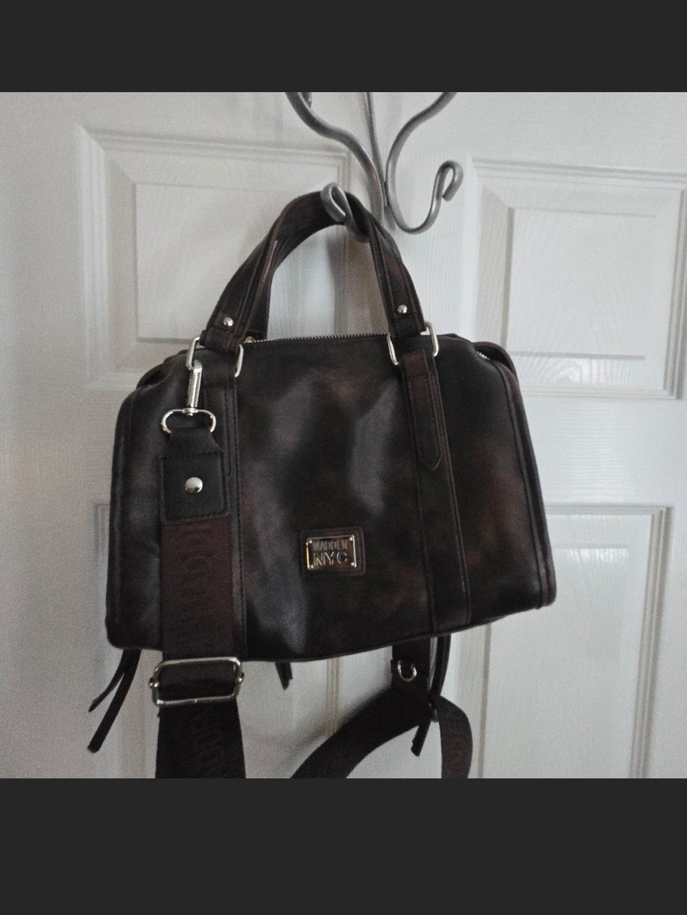 Steve Madden Dark Brown Leather Top-Handle Shoulder Bag